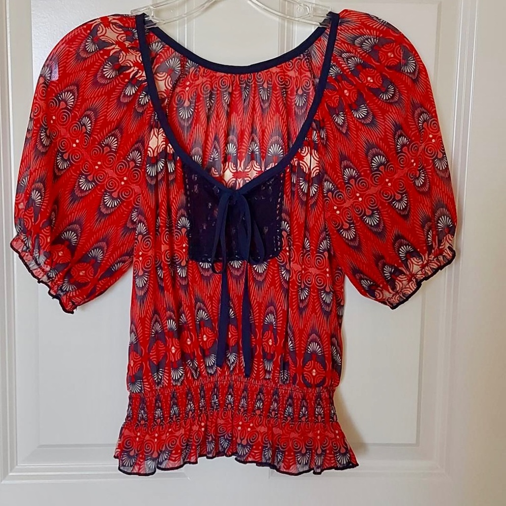 Red Summer Tie-Front Top XS